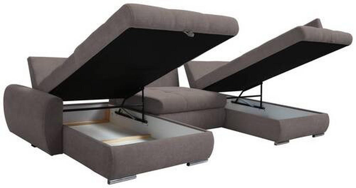 ECKSOFA Graubraun Velours  - Chromfarben/Graubraun, Design, Kunststoff/Textil (174/322/173cm) - Livetastic
