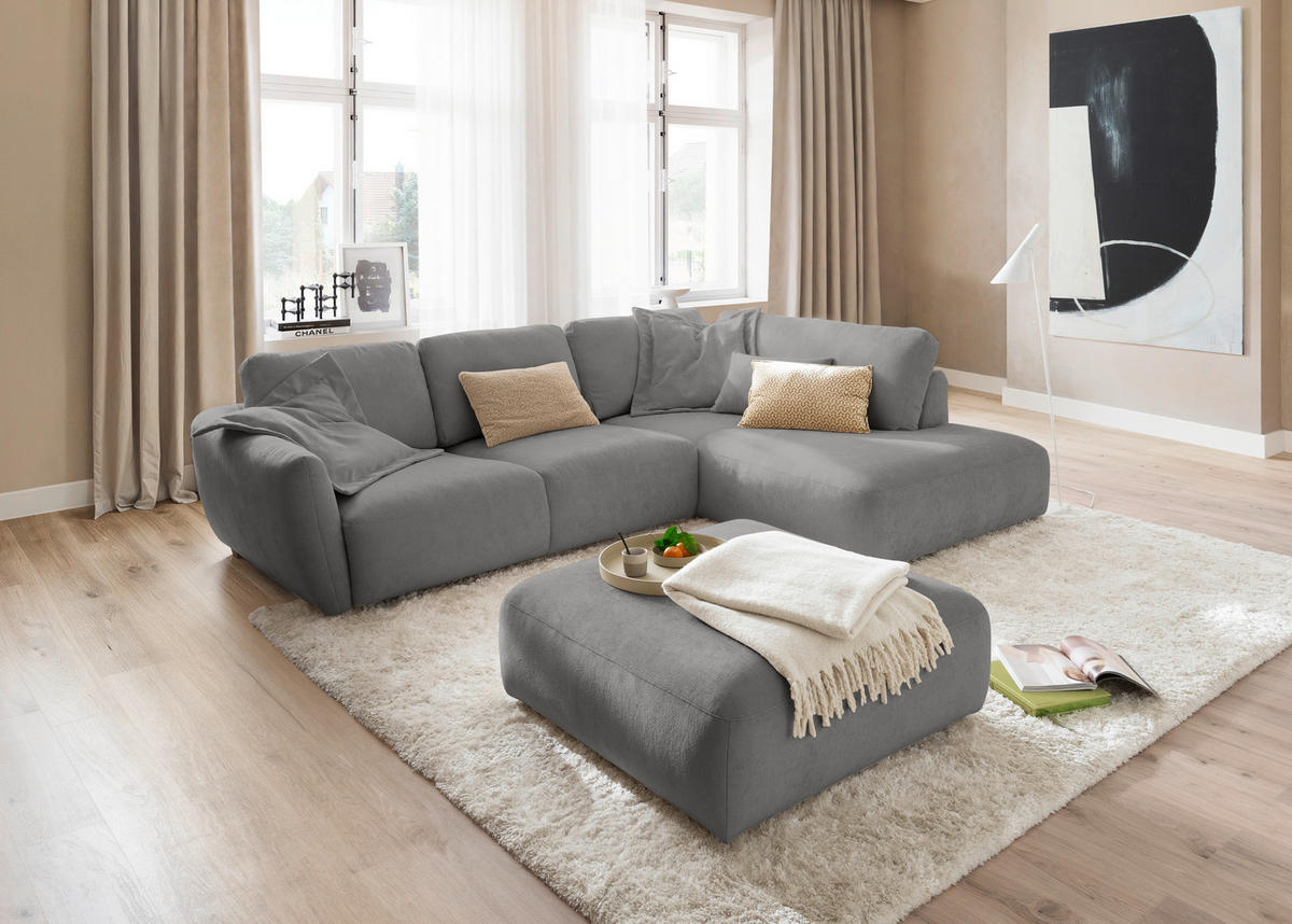 ECKSOFA  in Chenille Grau  307/224 cm  - Schwarz/Grau, KONVENTIONELL, Kunststoff/Textil (307/224cm) - Hom`in