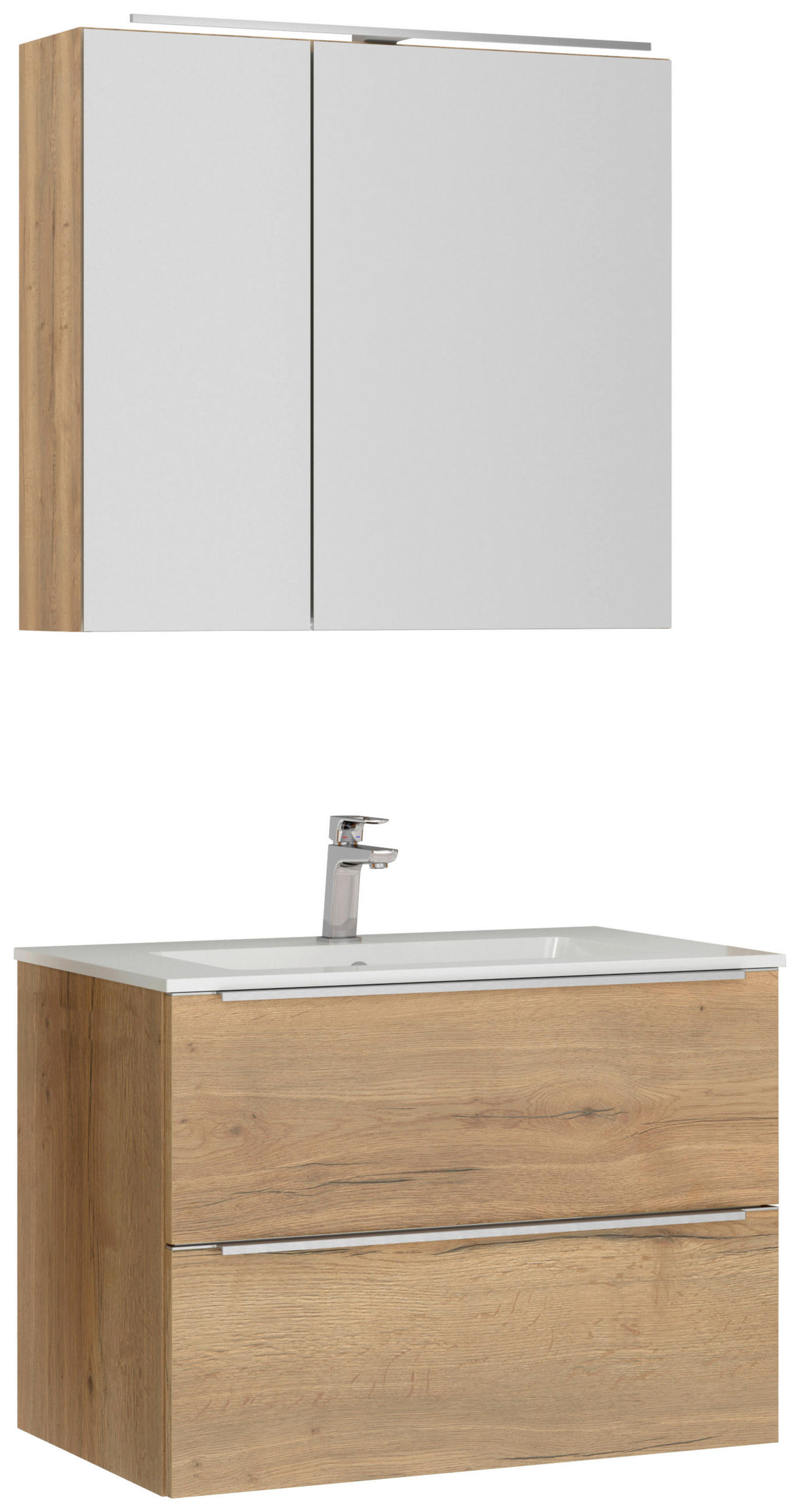 BADEZIMMER 3-teilig  in 81 cm  - Edelstahlfarben/Eichefarben, MODERN, Holzwerkstoff/Stein (81cm) - Nobilia