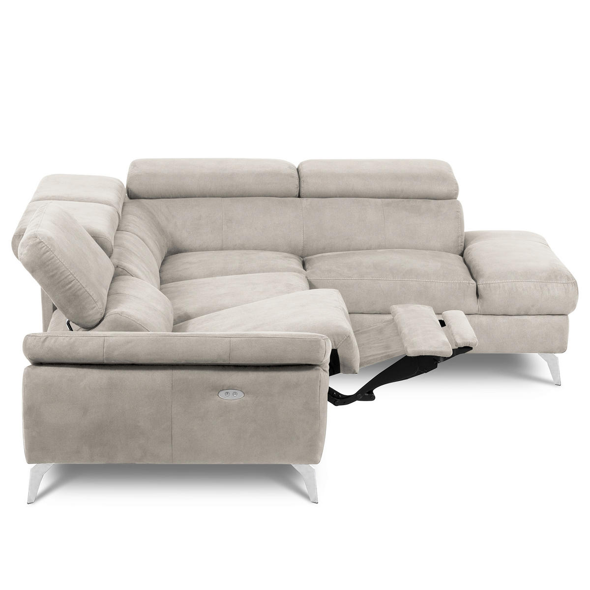 ECKSOFA SONO in Lederlook Hellgrau Armteilverstellung, Kopfteilverstellung  265/210 cm  - Chromfarben/Hellgrau, Design, Textil/Metall (265/210cm) - Livetastic