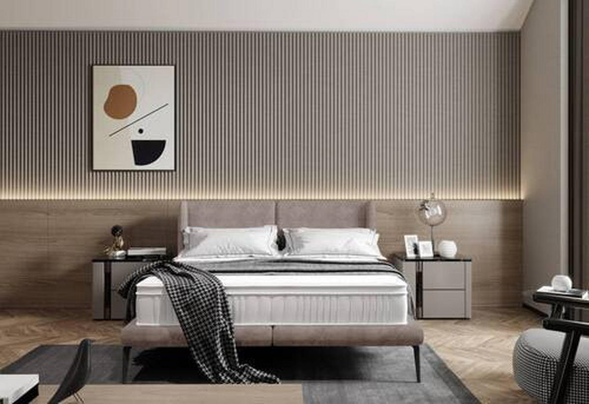 Polsterbett inkl. Matratze Matratze, gepolstertes Kopfteil, Topper Beige 180/200 cm  - Beige/Creme, MODERN, Textil/Metall (180/200cm) - Livetastic