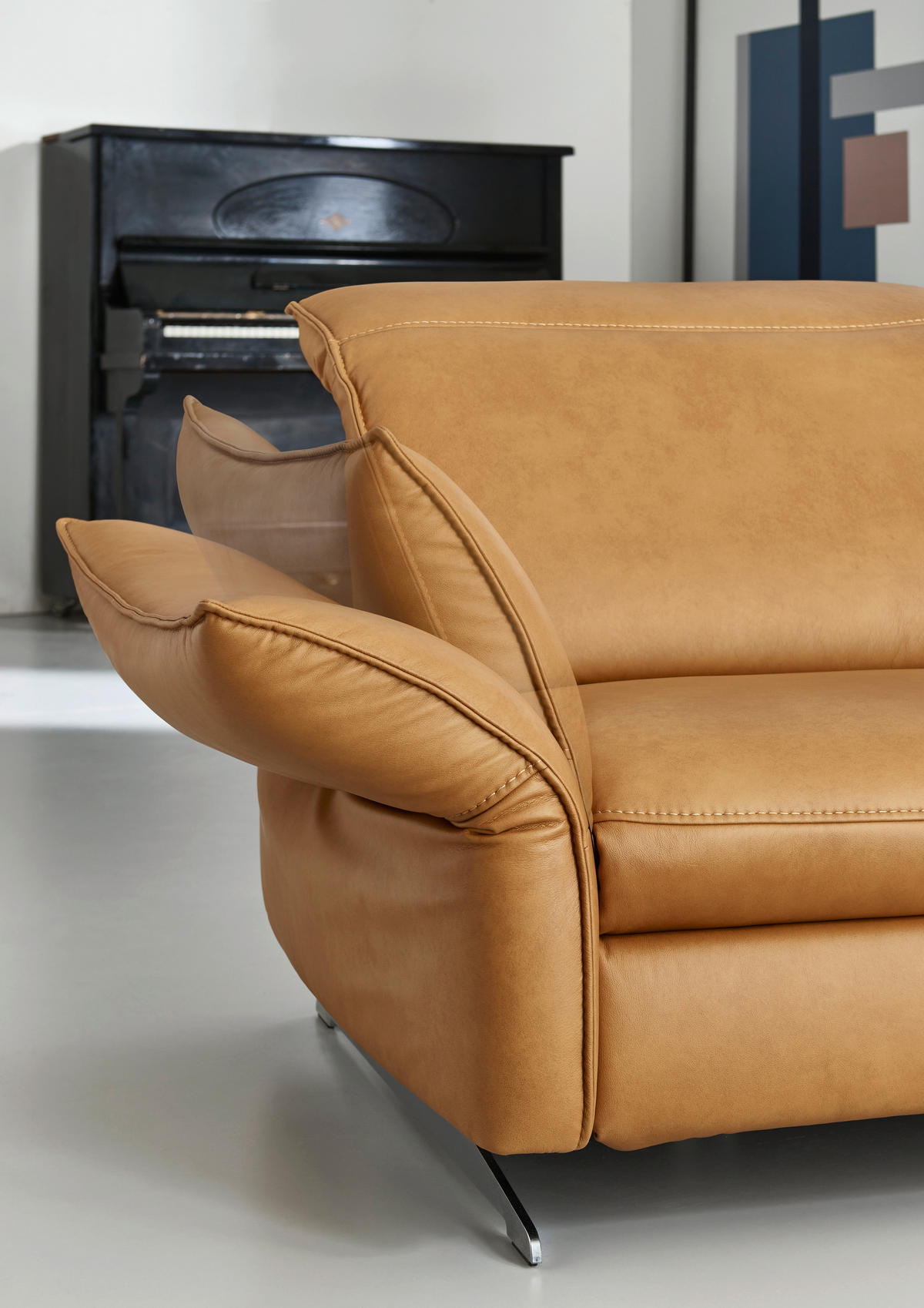 ECKSOFA inkl. Funktionen Valdera Orange Echtleder  - Edelstahlfarben/Orange, Design, Leder/Metall (292/258cm) - Hukla