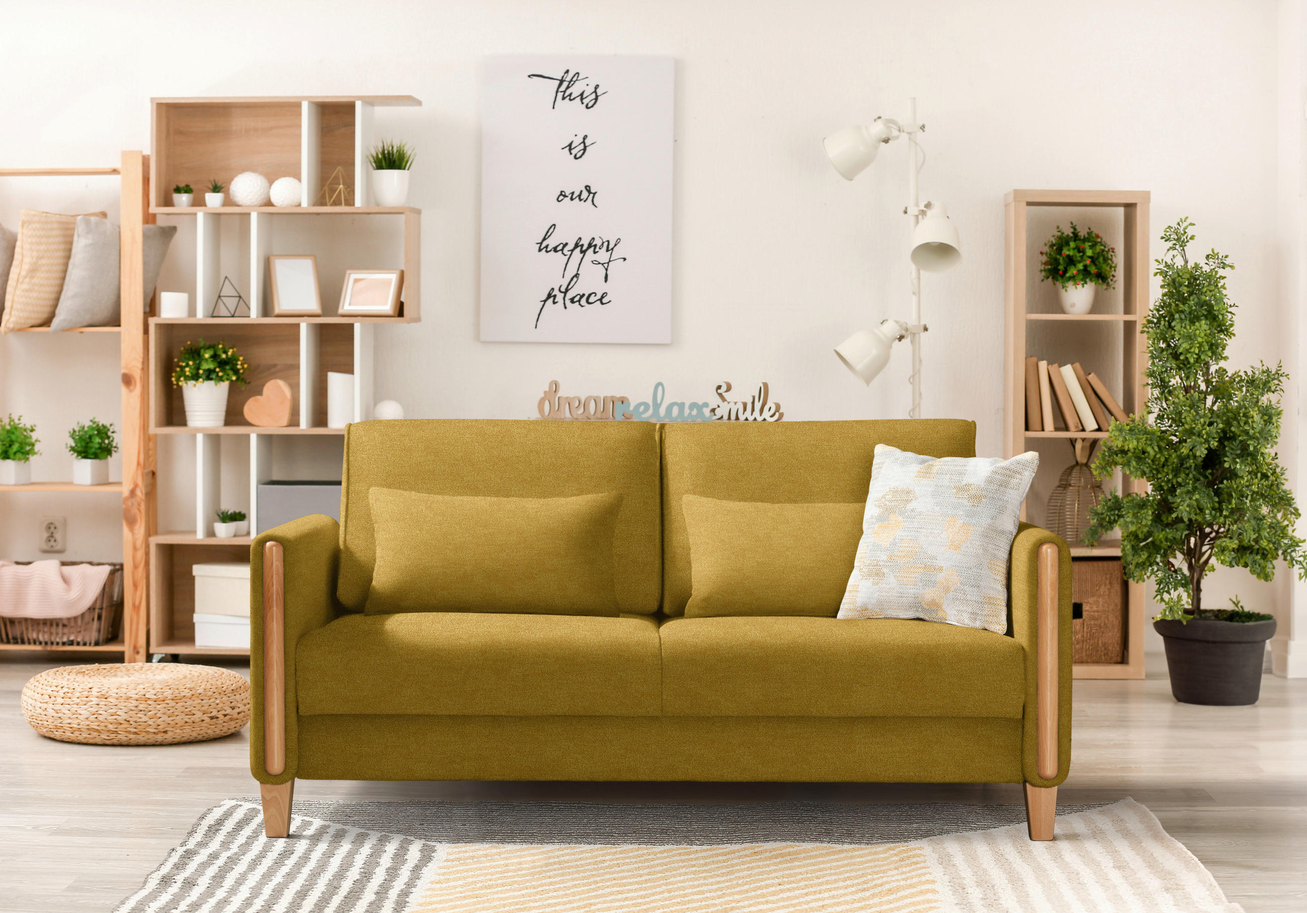 SCHLAFSOFA in Flachgewebe Buchefarben, Currygelb  - Currygelb/Buchefarben, Design, Holz/Textil (174/88/104cm) - Niels Andersson