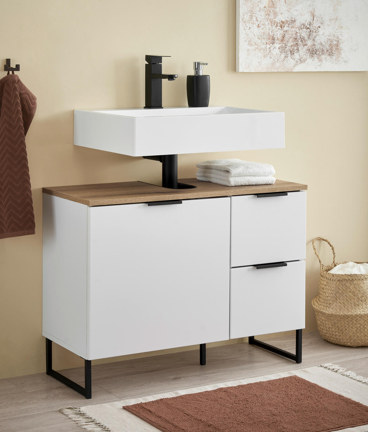 WASCHBECKENUNTERSCHRANK 80/60/35 cm  - Eichefarben/Schwarz, KONVENTIONELL, Holzwerkstoff/Metall (80/60/35cm) - home24