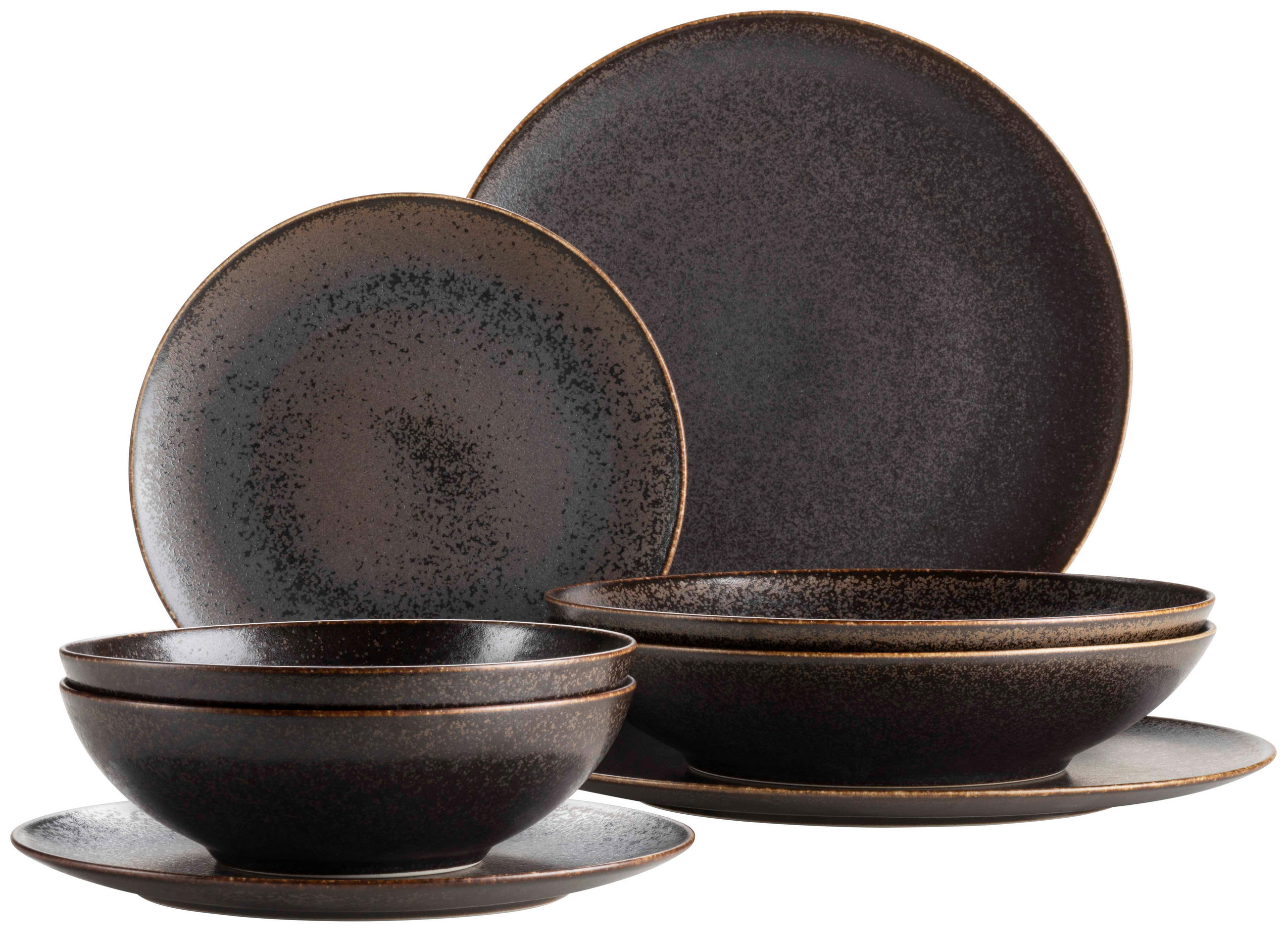 KOMBISERVICE Braun, Schwarz Powerful 8-teilig 2 Personen  - Schwarz/Braun, Trend, Keramik - Mäser