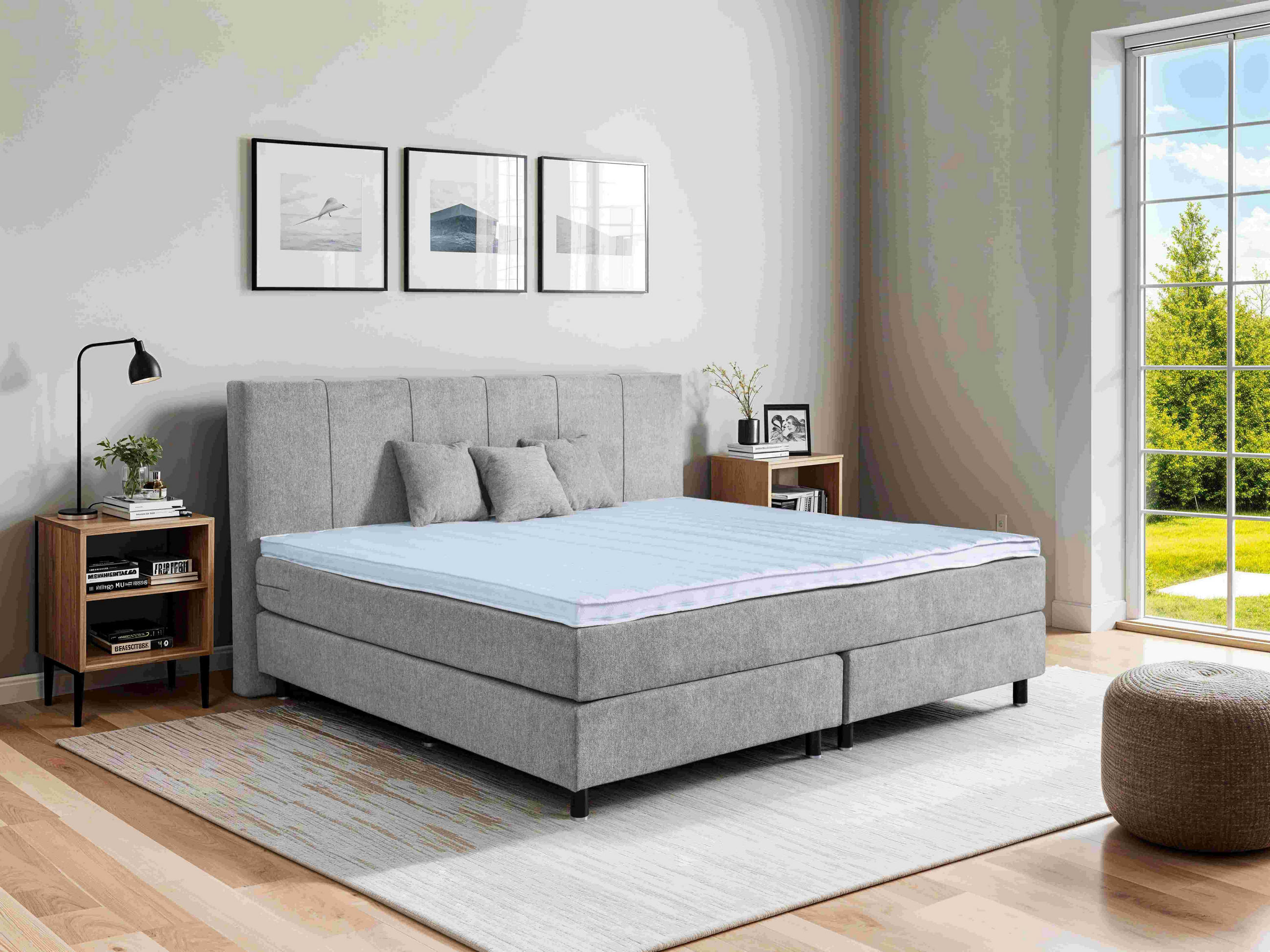 BOXSPRINGBETT 200/200 cm  in Hellgrau  - Hellgrau/Schwarz, Lifestyle, Holz/Textil (200/200cm) - home24