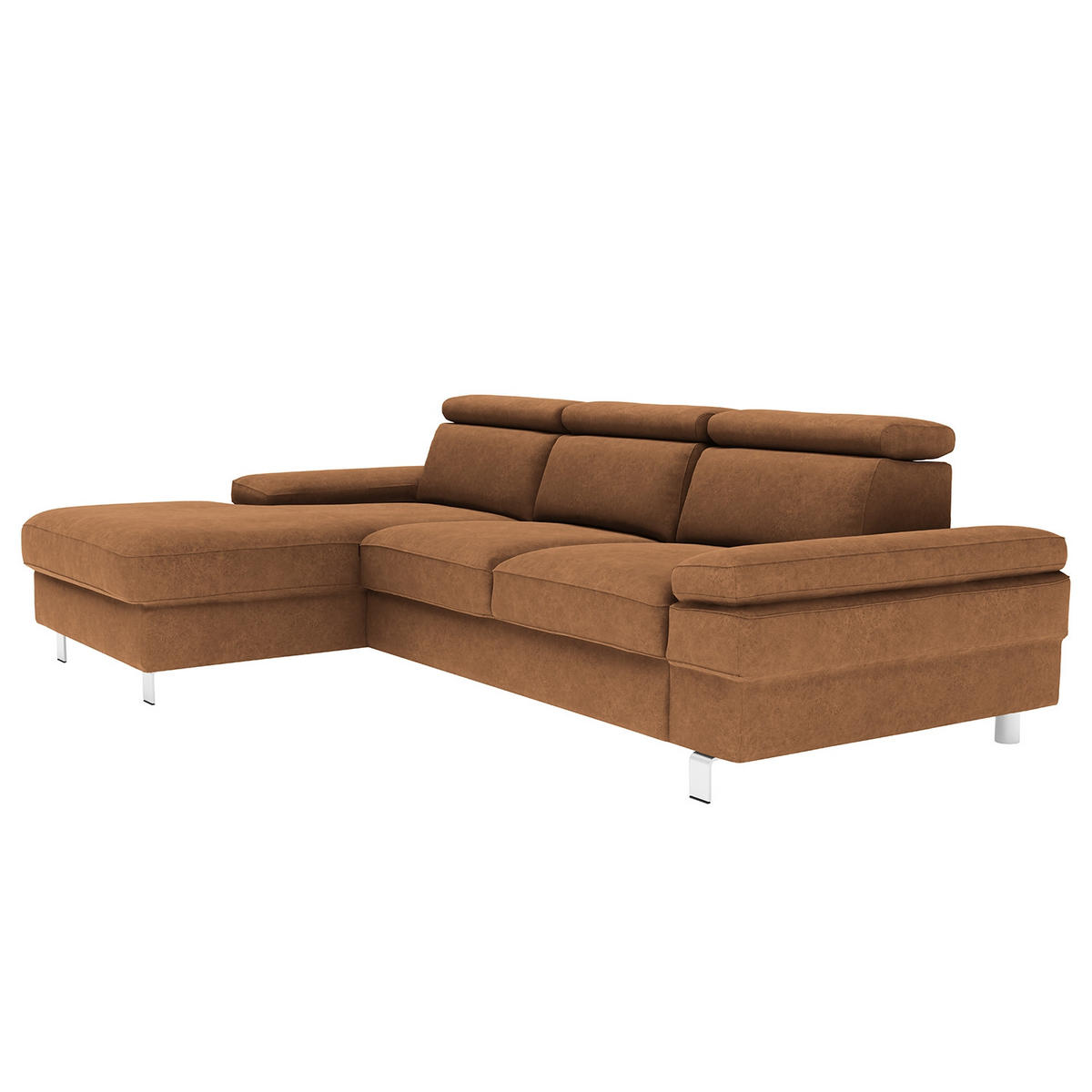 ECKSOFA in Mikrofaser Braun  - Silberfarben/Braun, Konventionell, Textil/Metall (259/82/182cm) - Trendmanufaktur