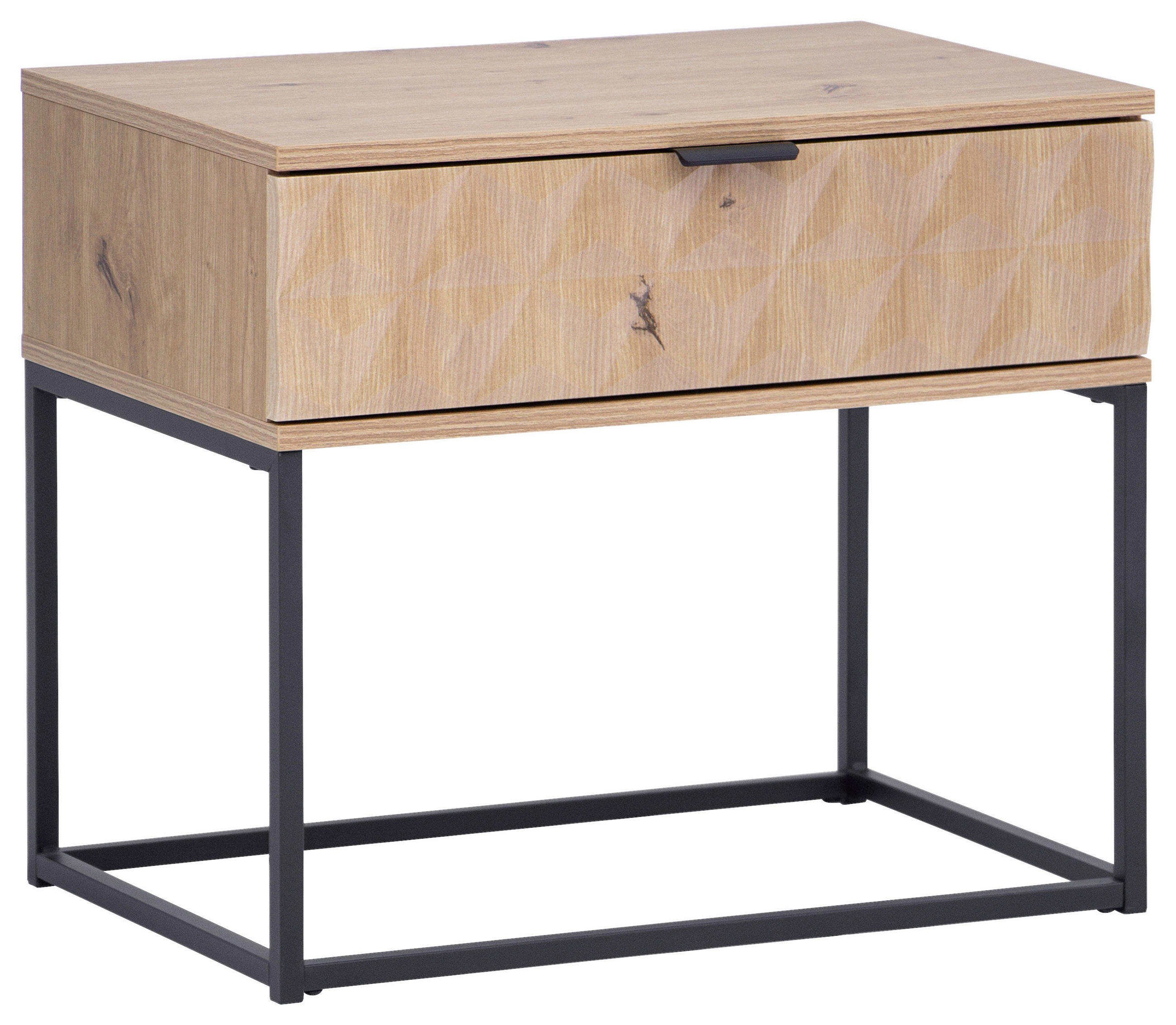 NACHTSCHRANK 59,5/52/38,5 cm, Schwarz, Eichefarben,  - Eichefarben/Schwarz, KONVENTIONELL, Holzwerkstoff/Metall (59,5/52/38,5cm) - Boxxx
