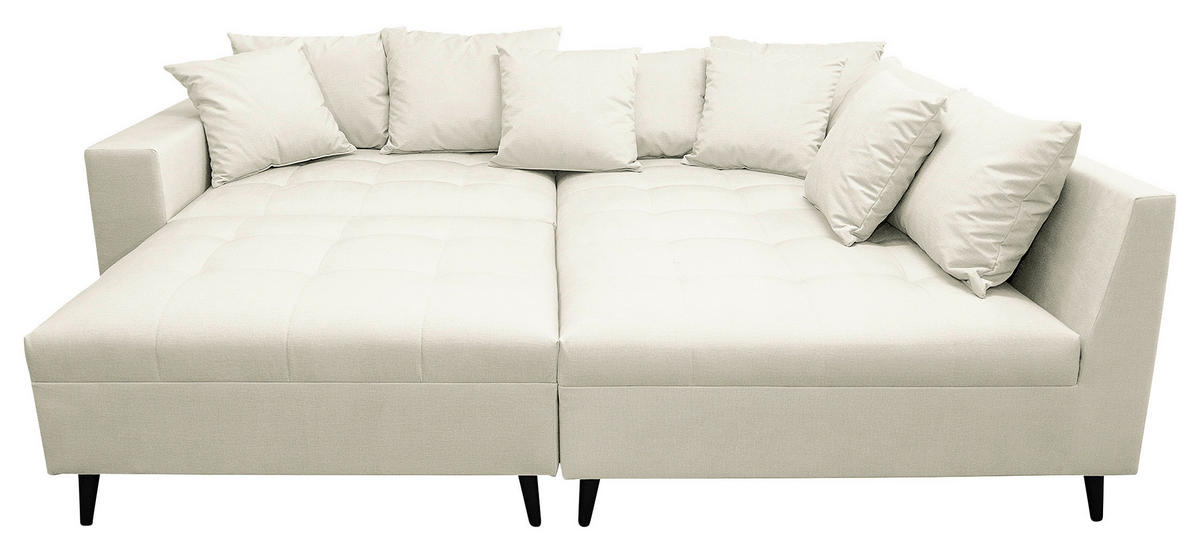 Ecksofa inkl. Hocker in Mikrofaser Hellgrau  - Hellgrau/Schwarz, Design, Holz/Textil (247/174cm) - MID.YOU