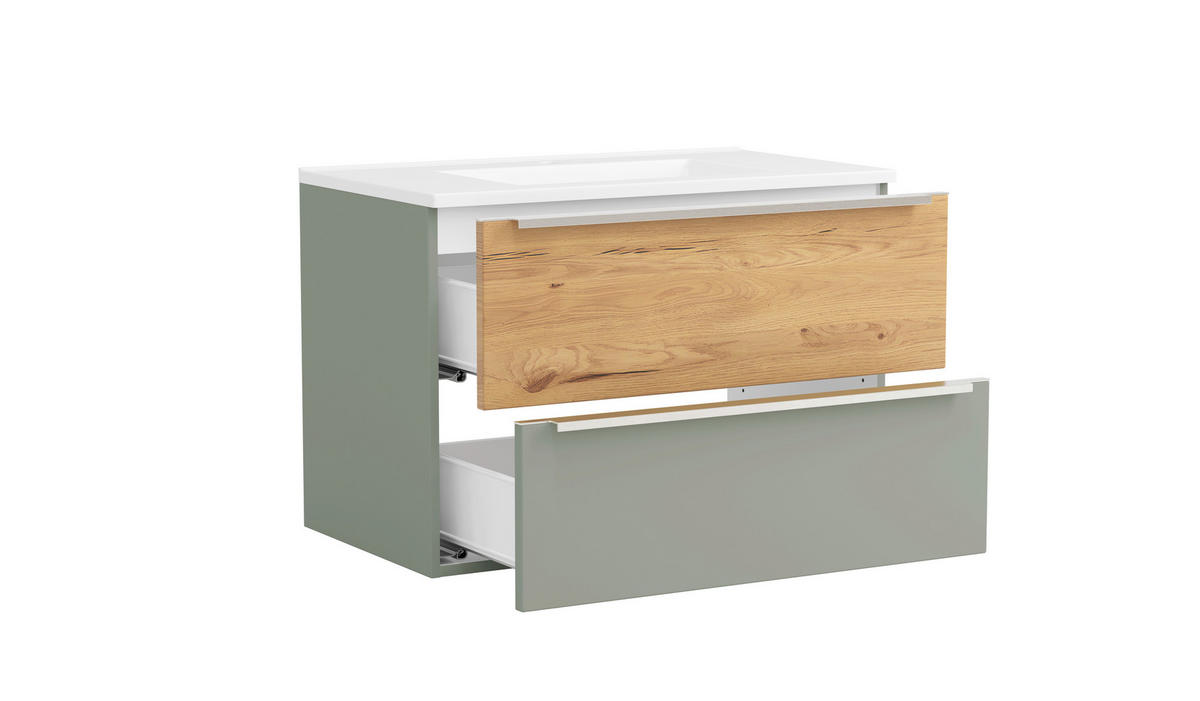 BADEZIMMER 2-teilig  in 80 cm  - Schilfgrün/Wildeiche, Trend, Glas/Holzwerkstoff (80cm) - Held