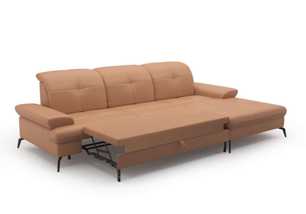 ECKSOFA in Echtleder Cappuccino  - Schwarz/Cappuccino, Konventionell, Leder/Metall (279/185cm) - Sit & More