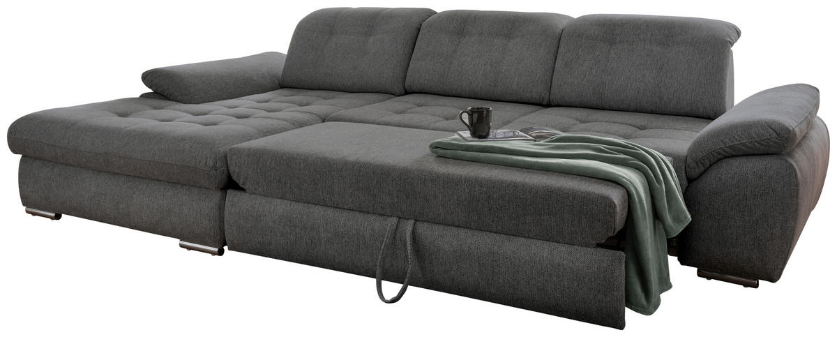 ECKSOFA Anthrazit Chenille  - Chromfarben/Anthrazit, MODERN, Textil/Metall (184/314cm) - Livetastic