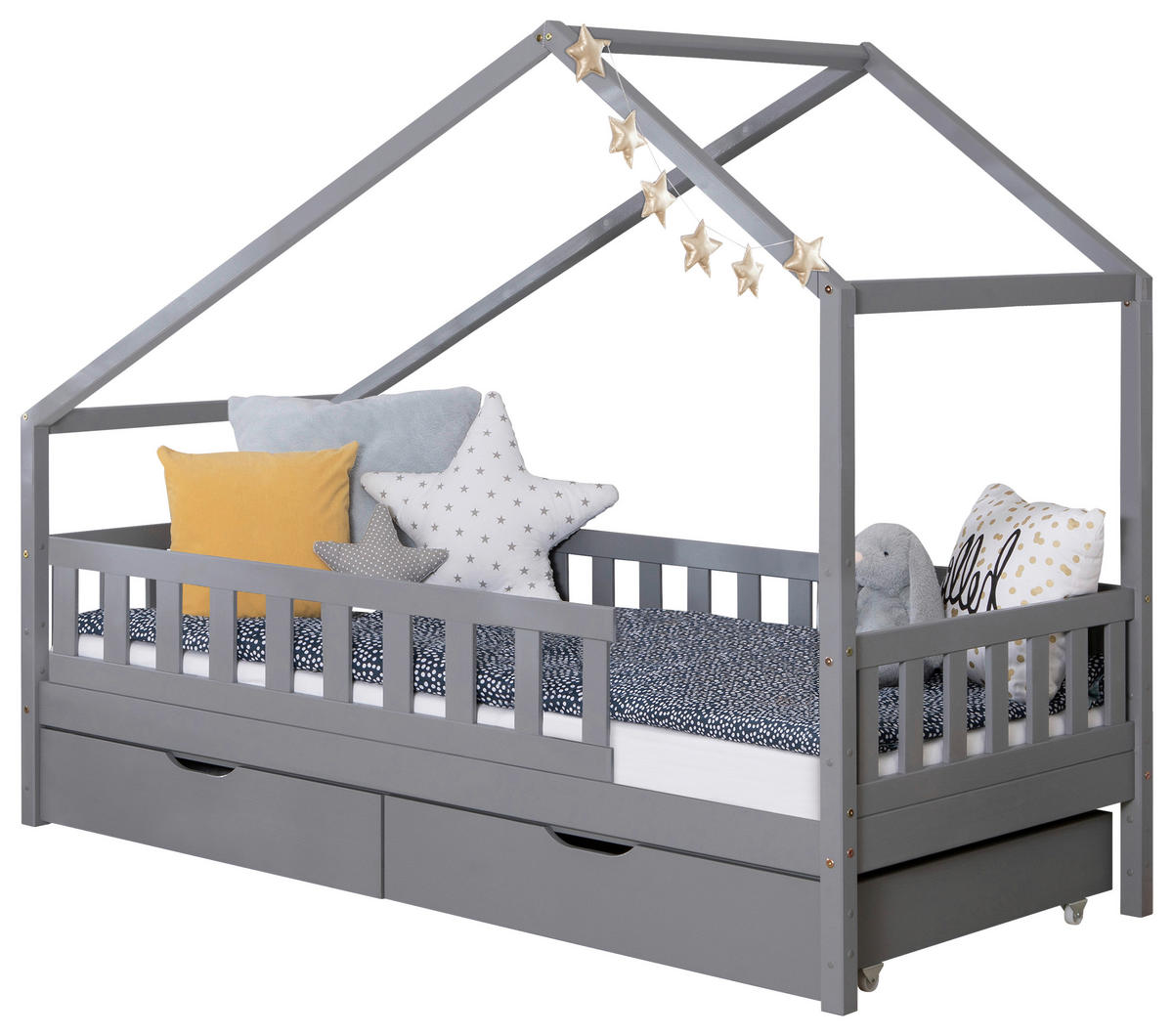 HAUSBETT Absturzsicherung, Rollrost, Bettschublade 120/200 cm  in Hellgrau  - Hellgrau/Naturfarben, MODERN, Holz (120/200cm) - MID.YOU
