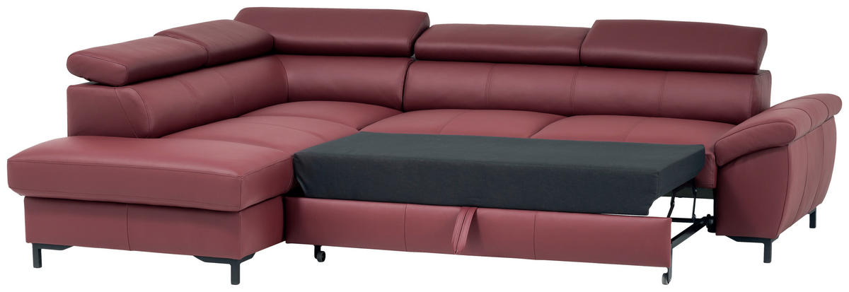 ECKSOFA Bordeaux Echtleder  - Bordeaux/Schwarz, Design, Leder/Metall (213/268cm)