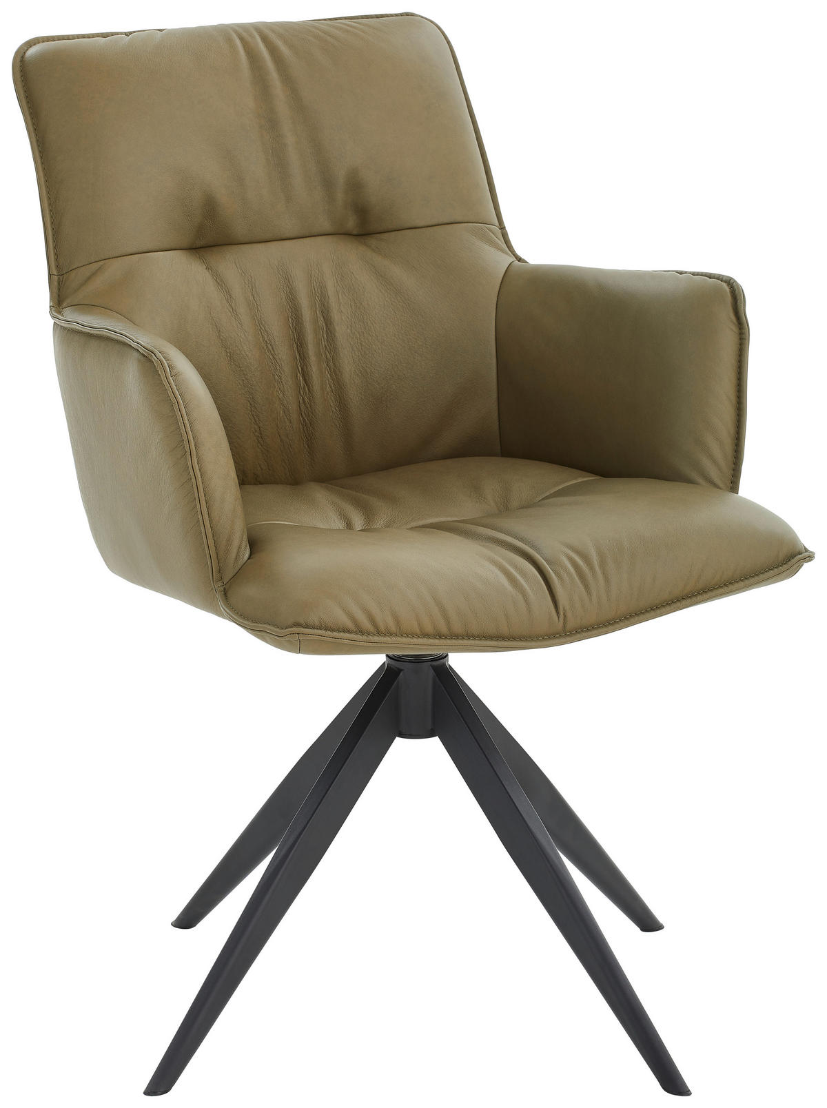 ARMLEHNSTUHL drehbar  in Eisen Echtleder pigmentiert  - Schwarz/Olivgrün, Design, Leder/Metall (59/89/63cm) - Dieter Knoll