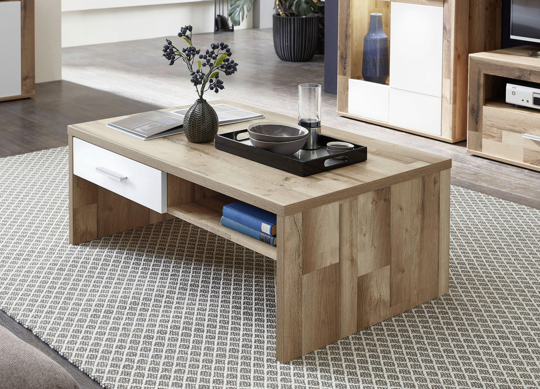 COUCHTISCH rechteckig Eichefarben  - Chromfarben/Eichefarben, Design, Holzwerkstoff/Kunststoff (110/40/65cm) - Livetastic