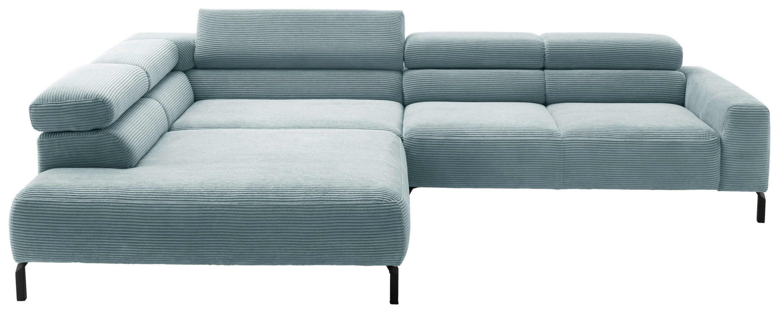 ECKSOFA inkl. Funktion in Cord Hellblau  - Schwarz/Hellblau, Modern, Textil/Metall (219/309cm) - Pure Home Lifestyle