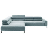 ECKSOFA inkl. Funktion in Cord Hellblau  - Schwarz/Hellblau, Modern, Textil/Metall (219/309cm) - Pure Home Lifestyle