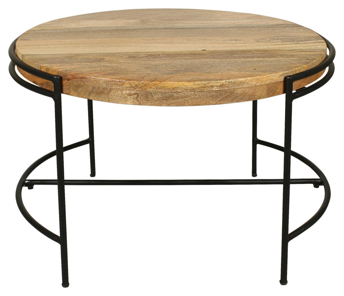 COUCHTISCH Mangoholz vollmassiv rund Schwarz, Hellbraun  - Hellbraun/Schwarz, Design, Holz/Metall (60/40cm) - Livetastic
