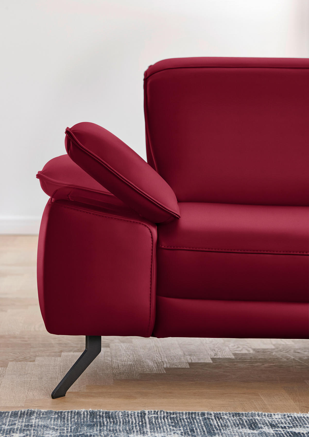 ECKSOFA in Echtleder Rot  328/193 cm  - Rot/Schwarz, Design, Leder/Metall (328/193cm) - Dieter Knoll