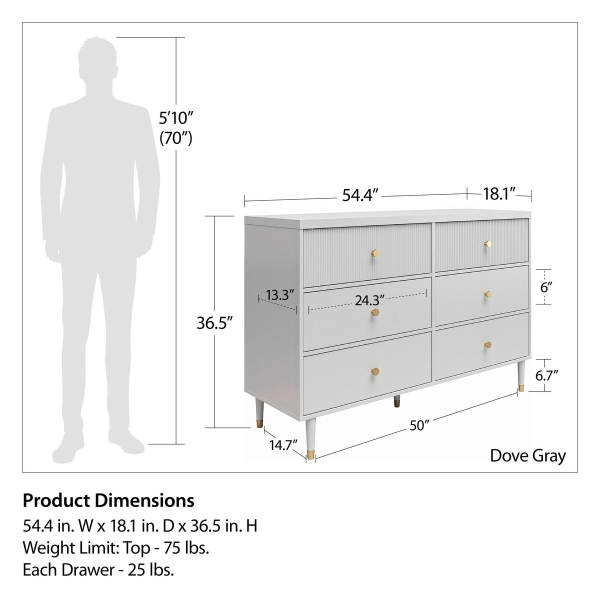 KOMMODE Elizabeth  in 138/93/46 cm  - Goldfarben/Grau, Design, Holzwerkstoff/Metall (138/93/46cm) - MID.YOU