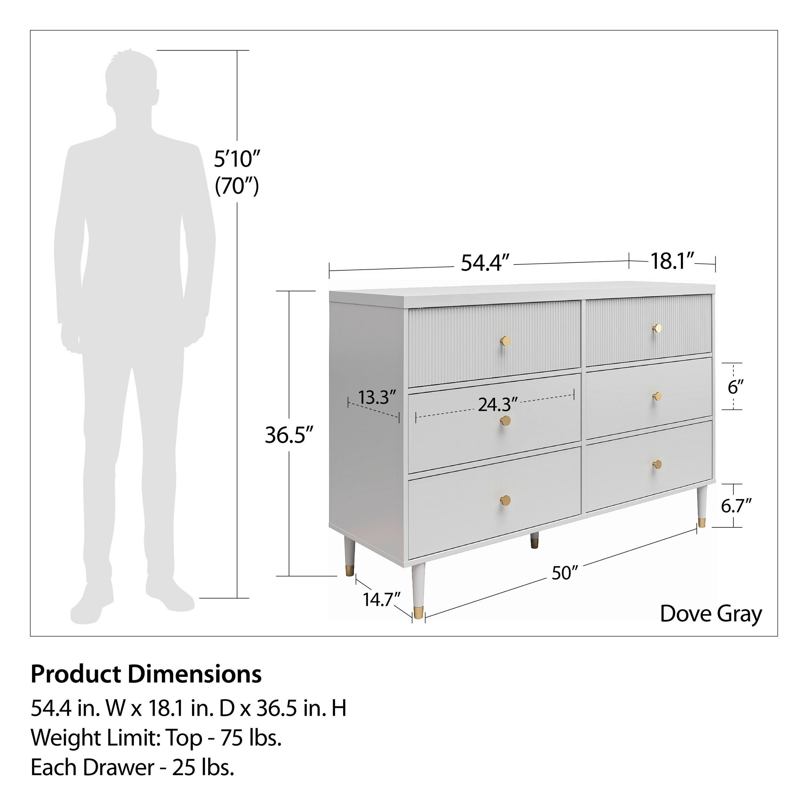 Thumbnail - Mid.you Kommode Elizabeth, Grau, Metall, 6 Schubladen, 138x93x46 cm, stehend, Wohnzimmer, Kommoden & Sideboards, Kommode...