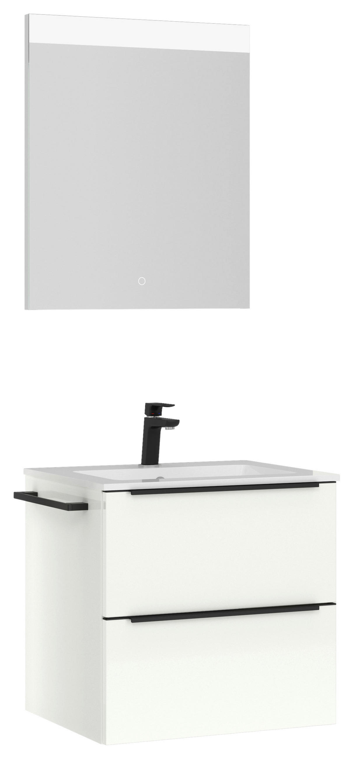 BADEZIMMER  in 61 cm  - Weiß Hochglanz/Schwarz, MODERN, Holzwerkstoff/Stein (61cm) - Nobilia