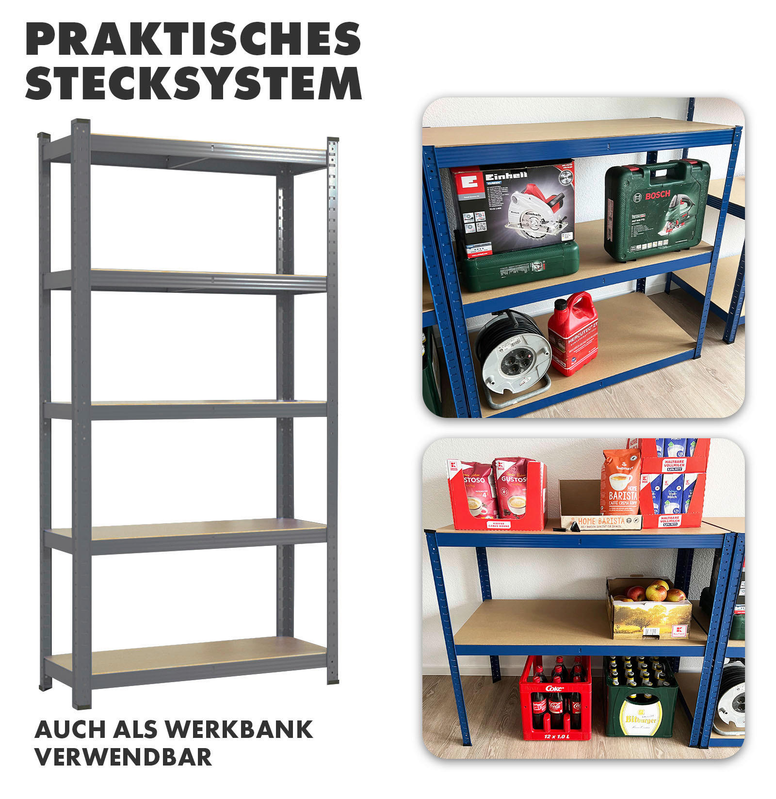 SCHWERLASTREGALSET Lakota  - Grau, Basics, Holzwerkstoff/Metall (75/150/30cm) - Floordirekt