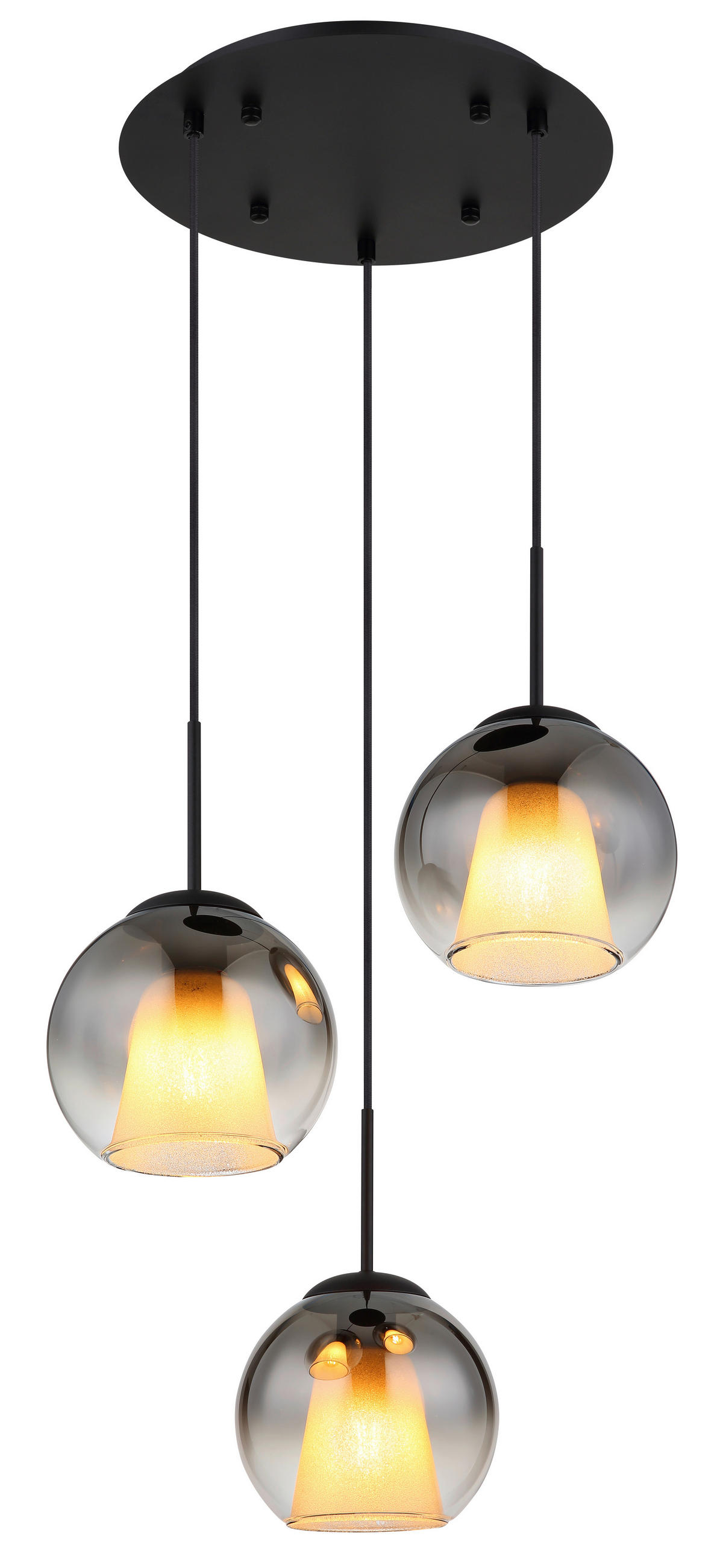 Globo Hängeleuchte Barry Grau, Klar, Schwarz 120 cm