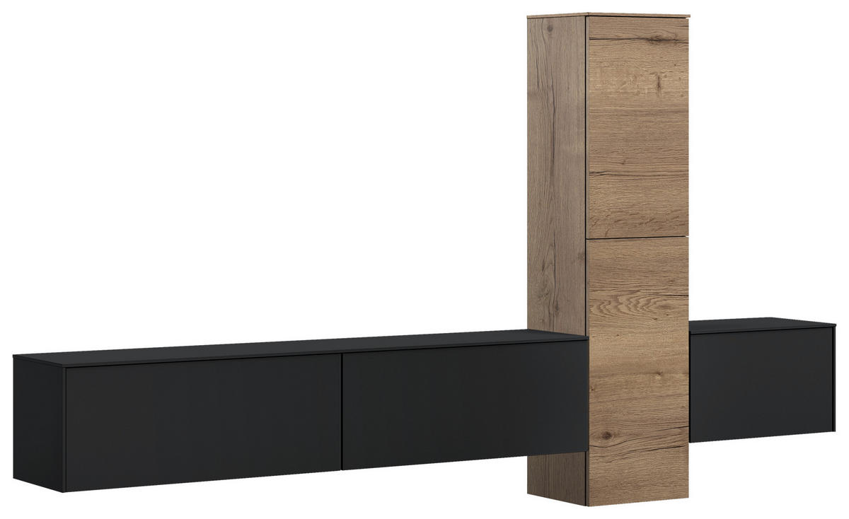 WOHNWAND  in Schwarz, Eichefarben  282/160/37 cm  - Eichefarben/Schwarz, Design, Holzwerkstoff (282/160/37cm) - Celina Home