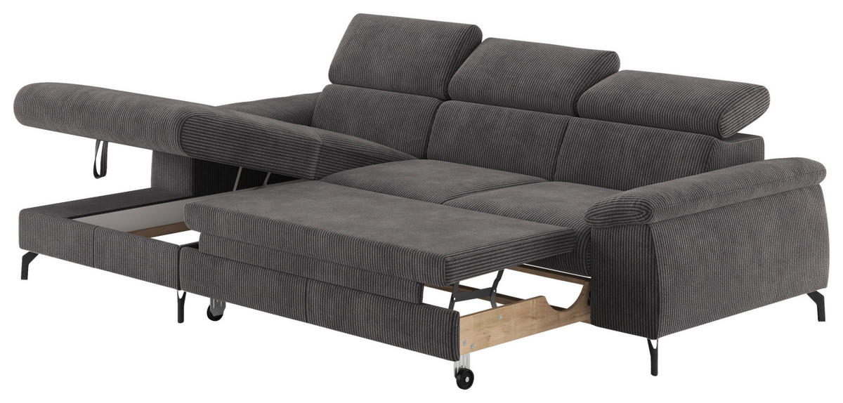 ECKSOFA in Cord Anthrazit  - Anthrazit/Schwarz, Design, Textil/Metall (166/244cm) - Livetastic
