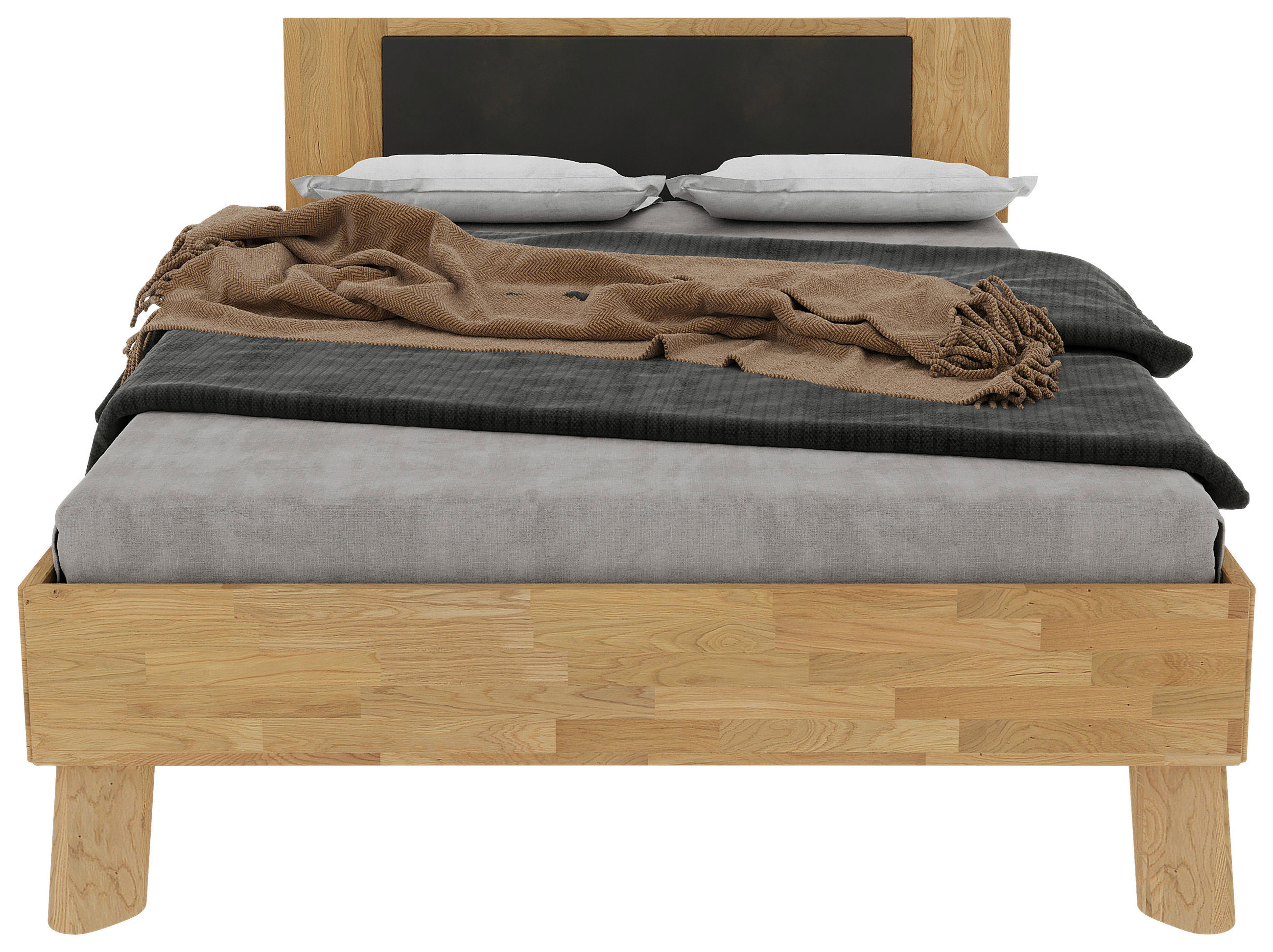 Thumbnail - Mid.you Bett, Natur, Wildeiche, Holz, Wildeiche, vollmassiv, 140x200 cm, FSC 100%, gepolstertes Kopfteil, Lattenrosthöhe...