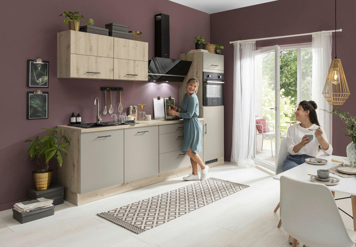 KUHINJSKI BLOK BREZ APARATOV - siva/barve hrasta, Basics, leseni material (280cm) - Venda