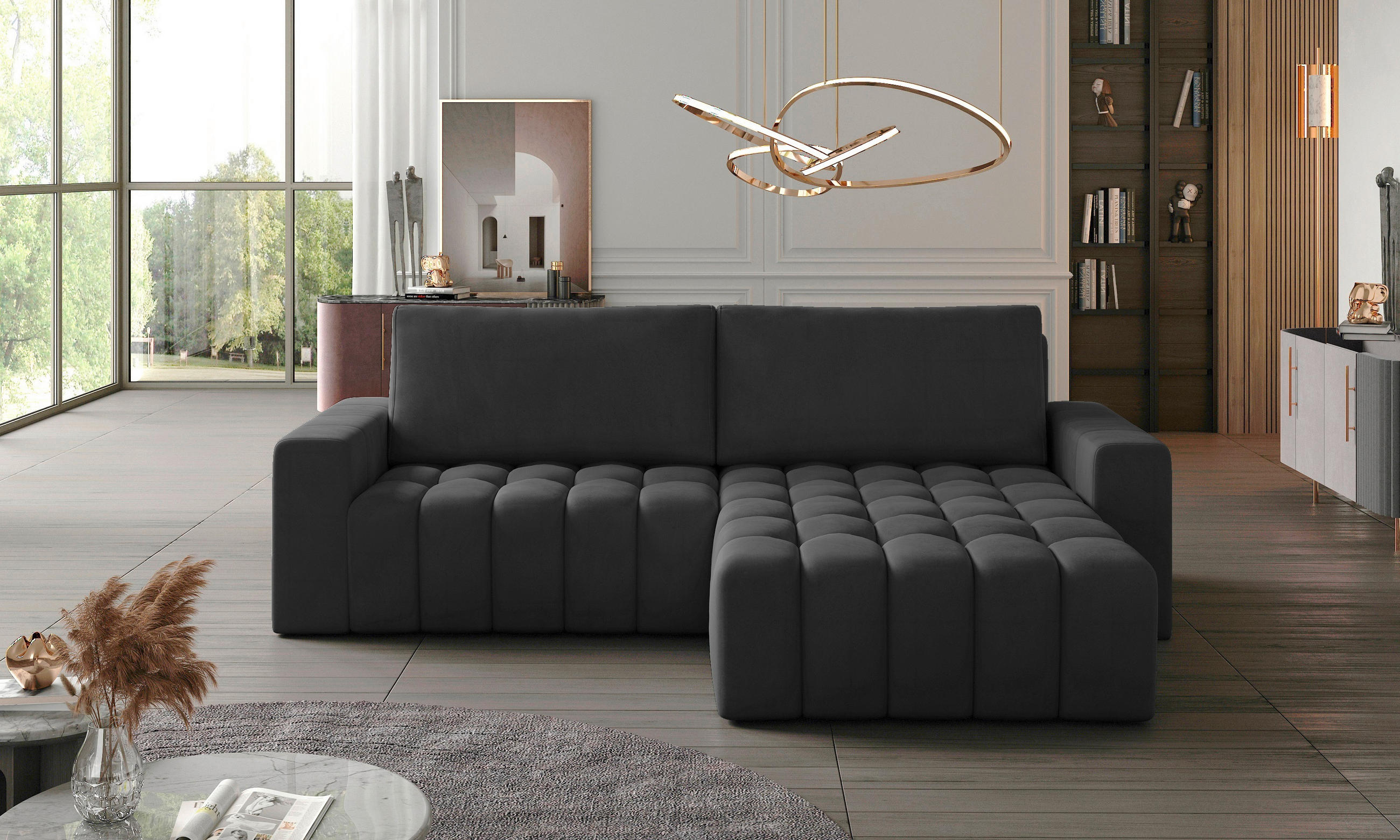 ECKSOFA in Samt Anthrazit  250/175 cm  - Anthrazit/Schwarz, Design, Kunststoff/Textil (250/175cm) - MID.YOU