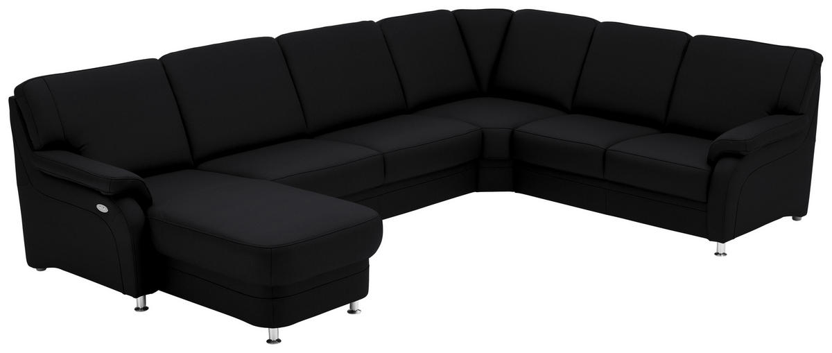 WOHNLANDSCHAFT Echtleder Schwarz  - Alufarben/Schwarz, Konventionell, Leder/Metall (165/329/239cm) - Beldomo Premium