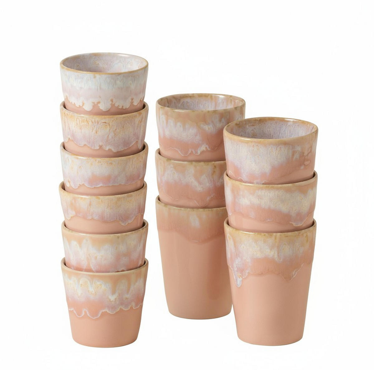 KAFFEE-/TASSEN & -BECHER SET GRESPRESSO 12-teilig  - Weiß Hochglanz/Altrosa, Basics, Keramik - Costa Nova