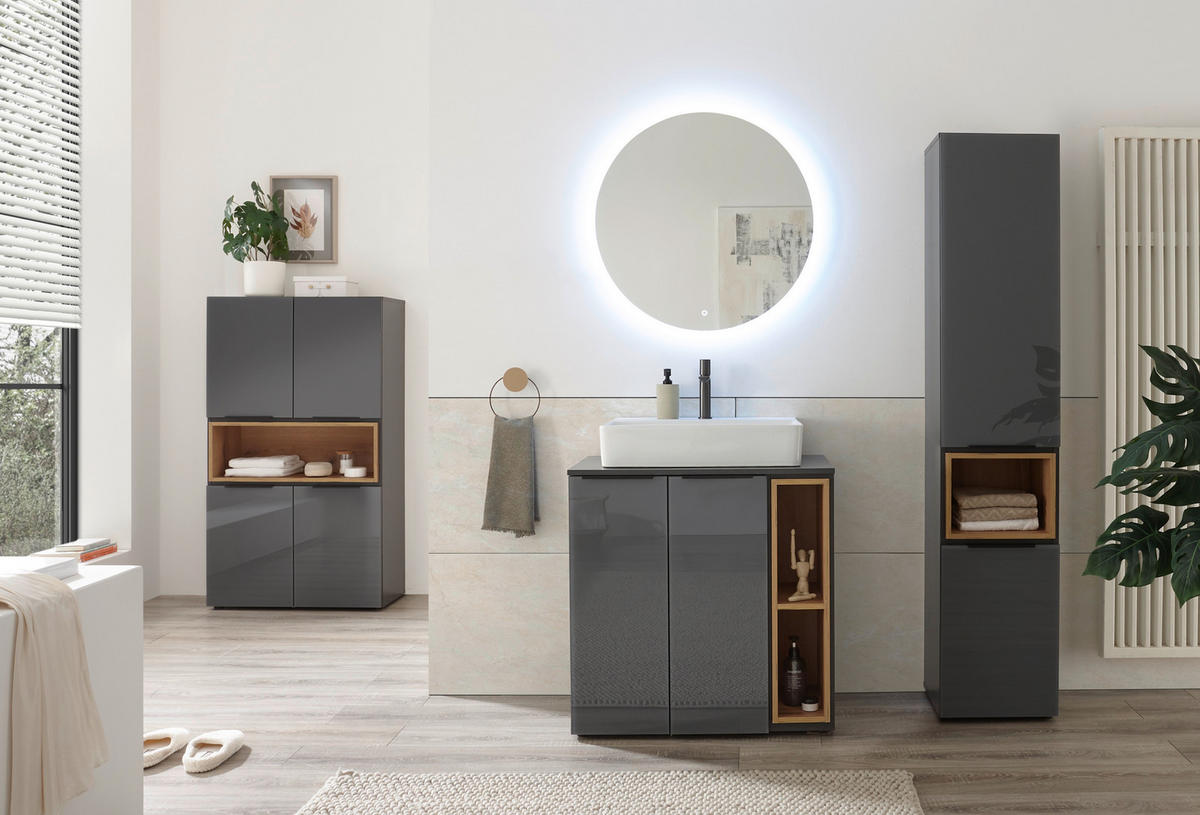 MOSDÓ ALATTI SZEKRÉNY 80/81,5/47 cm  - tölgyfa színű/fekete, Design, műanyag/faalapú anyag (80/81,5/47cm) - home24