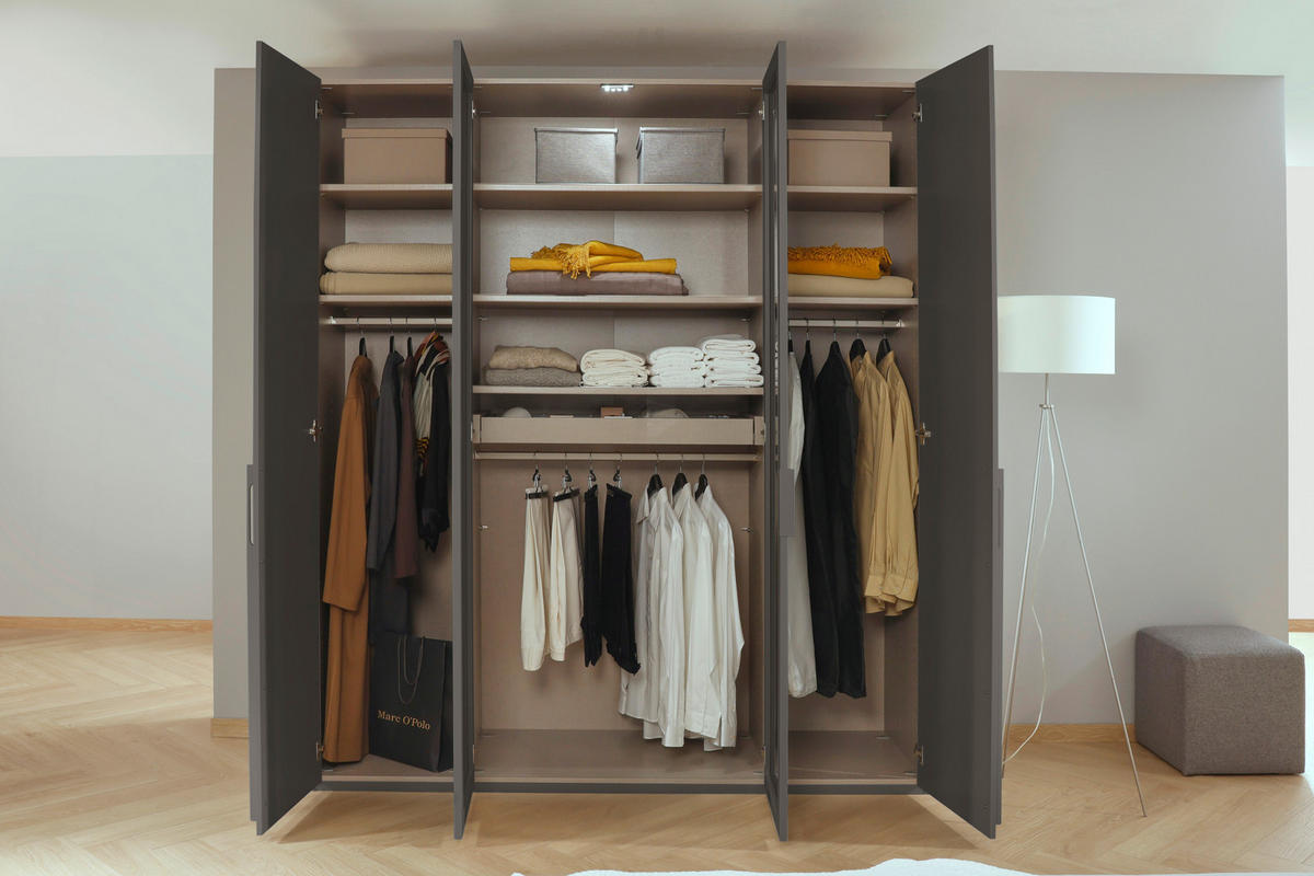 DREHTÜRENSCHRANK 201/223/60 cm 4-türig Graphitfarben, Grau  - Graphitfarben/Grau, Trend, Glas/Holzwerkstoff (201/223/60cm) - Novel