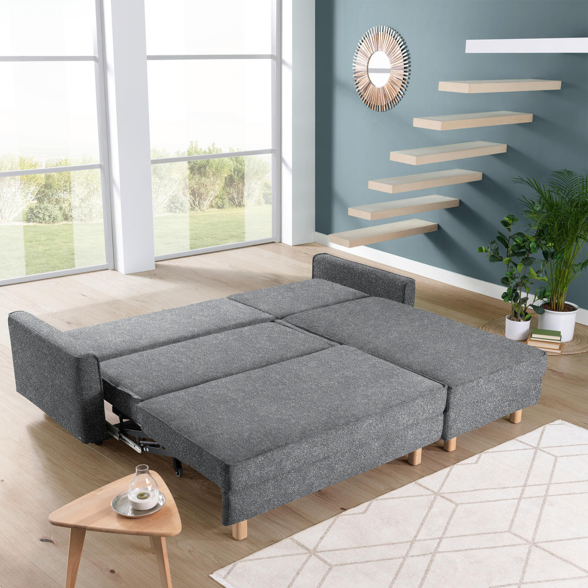 ECKSOFA  in Mikrovelours Grau  237/170 cm  - Eichefarben/Grau, KONVENTIONELL, Holz/Textil (237/170cm) - Sedda