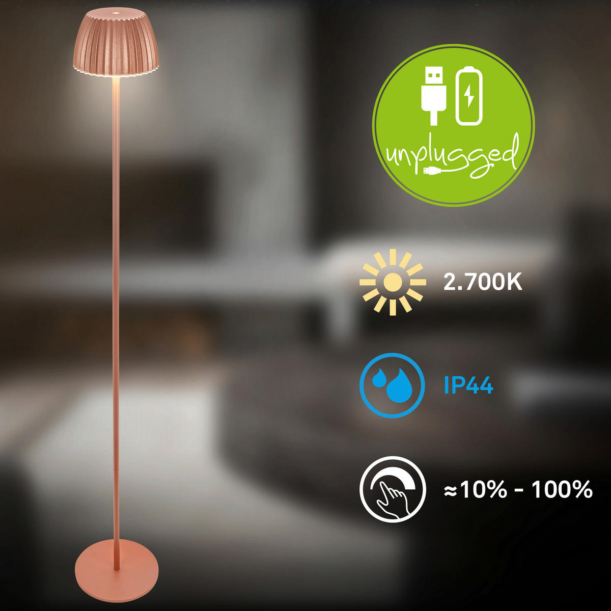 AKKU-STEHLEUCHTE 19/123,50 cm    - Kupferfarben, Basics, Kunststoff/Metall (19/123,50cm)