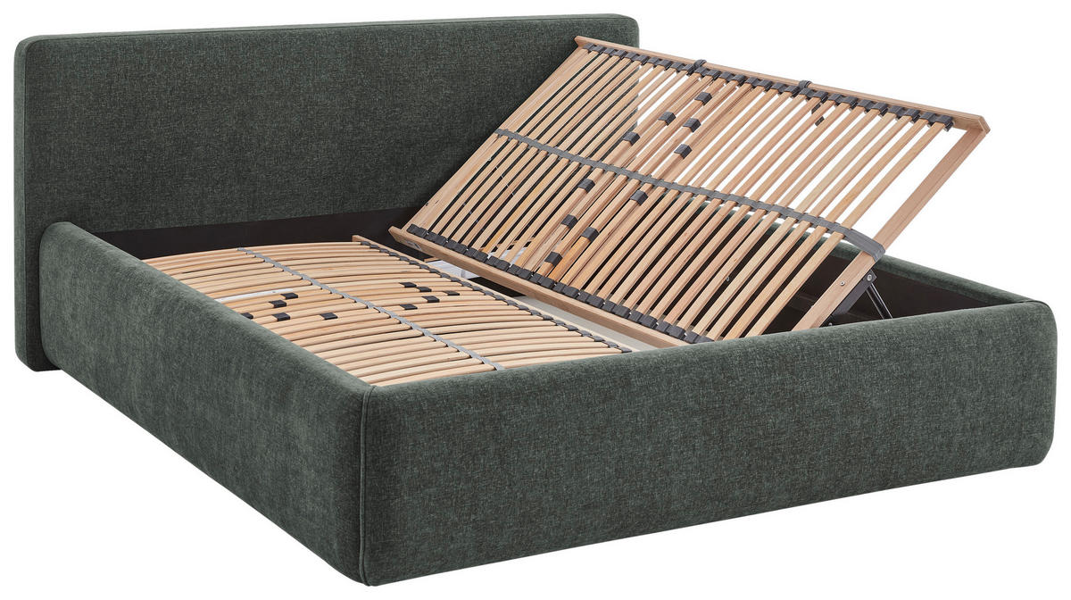 POLSTERBETT 180/200 cm,  in Grün, Bettkasten, Lattenroste,  - Birkefarben/Buchefarben, Design, Holz/Textil (180/200cm) - Xora