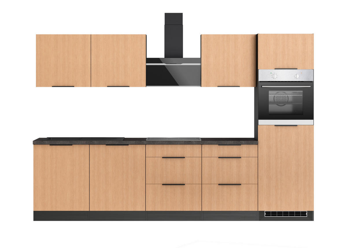 KÜCHENBLOCK 300 cm   in Graphitfarben, Eichefarben  - Eichefarben/Schwarz, Lifestyle, Holzwerkstoff/Metall (300cm) - Held