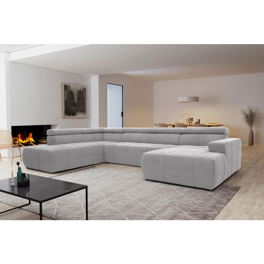 Thumbnail - Mid.you Wohnlandschaft, Silber, Textil, Uni, 5-Sitzer, U-Form, 359x228 cm, Made in EU, FSC Mix, Rücken echt, Wohnzimmer,...