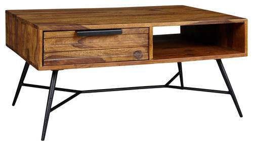 Couchtisch "Nishan" , Sheesham massiv 87/41/55 cm rechteckig Sheeshamfarben  - Sheeshamfarben/Schwarz, Design, Holz/Metall (87/41/55cm) - MID.YOU