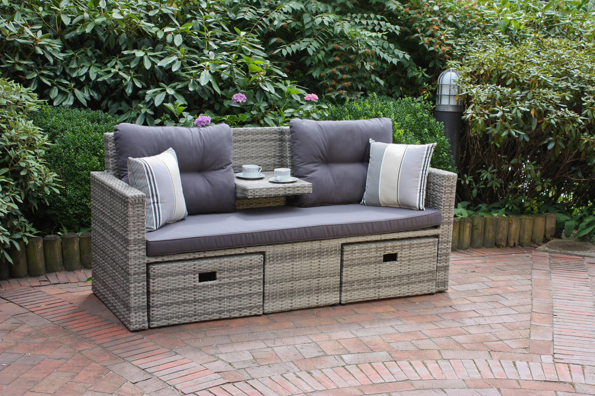 LOUNGEGARNITUR   180/86/75 cm Aluminium  - Hellgrau/Schwarz, Basics, Kunststoff/Textil (180/86/75cm) - Gardenson