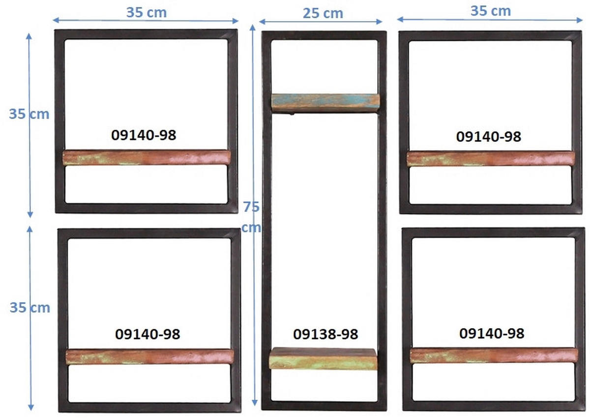 WANDREGALSET 105/75/25 cm  - Multicolor/Schwarz, Design, Holz/Metall (105/75/25cm) - MID.YOU