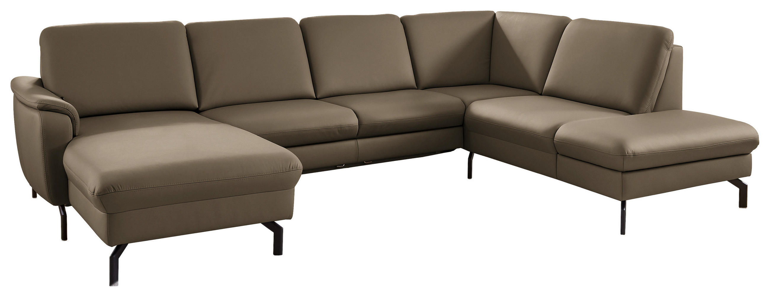 WOHNLANDSCHAFT Echtleder Graubraun  - Graubraun/Schwarz, Konventionell, Leder/Metall (168/306/224cm) - Beldomo Premium