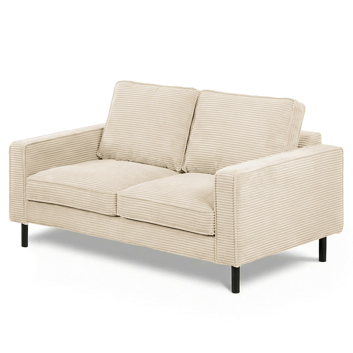 2-SITZER-SOFA Cord Beige  - Beige/Schwarz, Design, Textil/Metall (148/85/92cm) - Livetastic