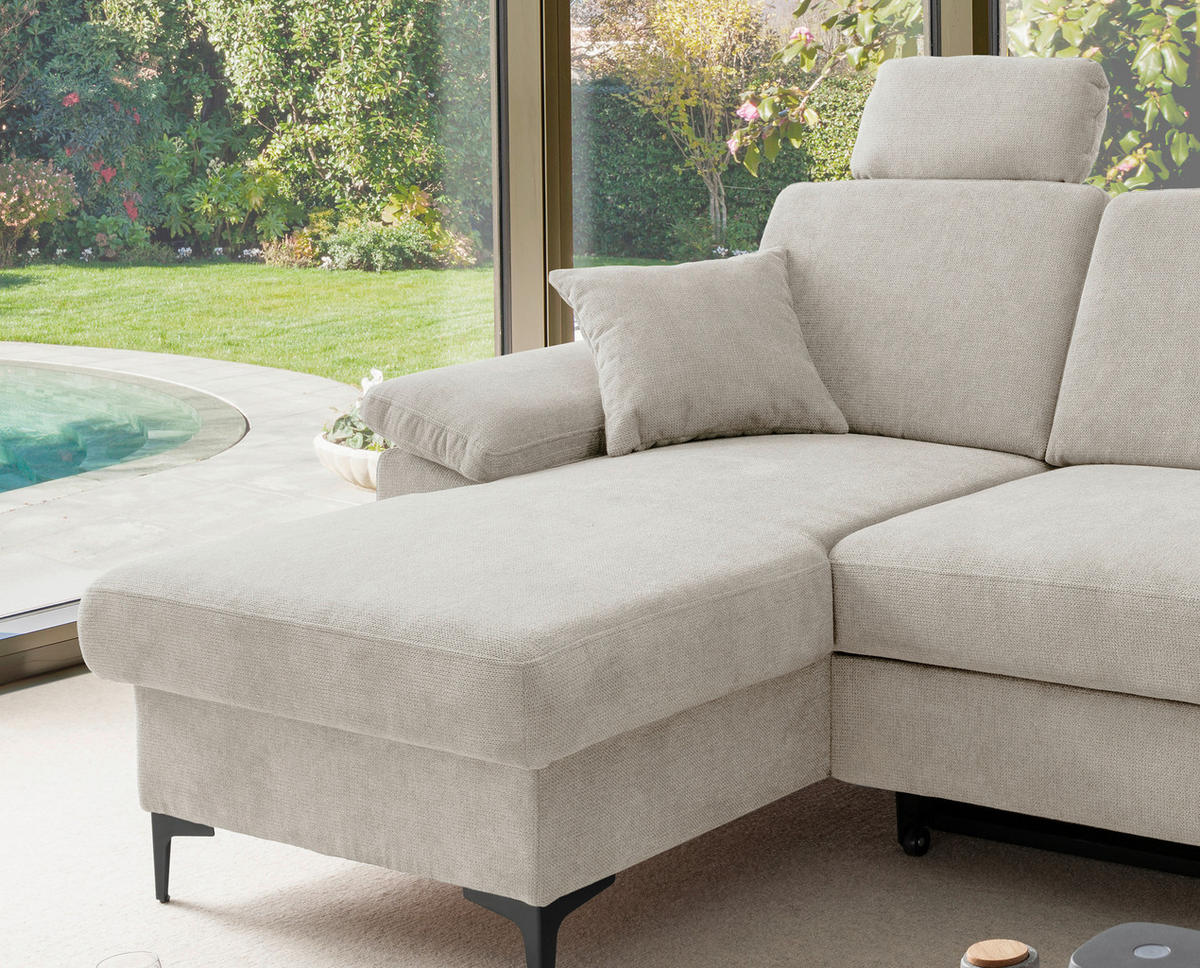 ECKSOFA Chenille Naturfarben  - Schwarz/Naturfarben, Konventionell, Textil/Metall (151/245cm) - Livetastic
