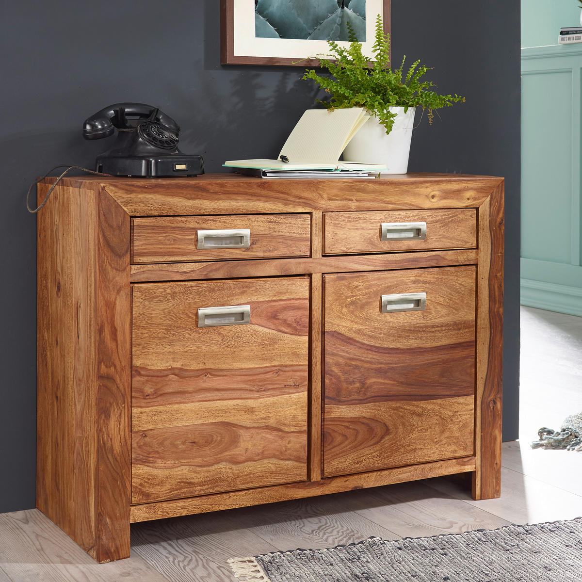 SIDEBOARD 90/70/40 cm  - Silberfarben/Sheeshamfarben, Design, Holz/Metall (90/70/40cm) - MID.YOU